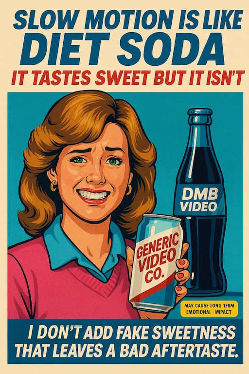 1980s-style satirical diet soda ad critiquing lazy video editing