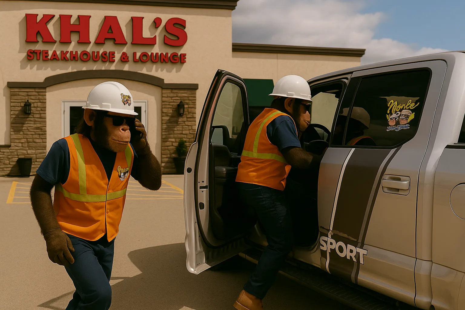 AI-generated oilfield monkeys at Khal’s Steakhouse in Drayton Valley