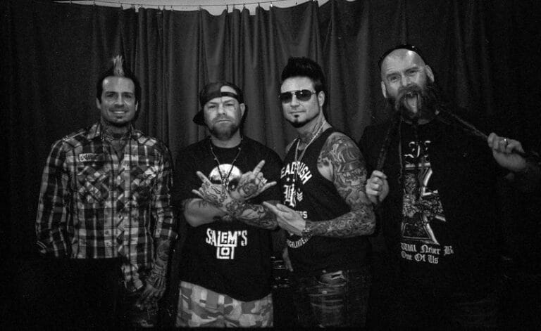 Backstage shot on film during a Five Finger Death Punch show