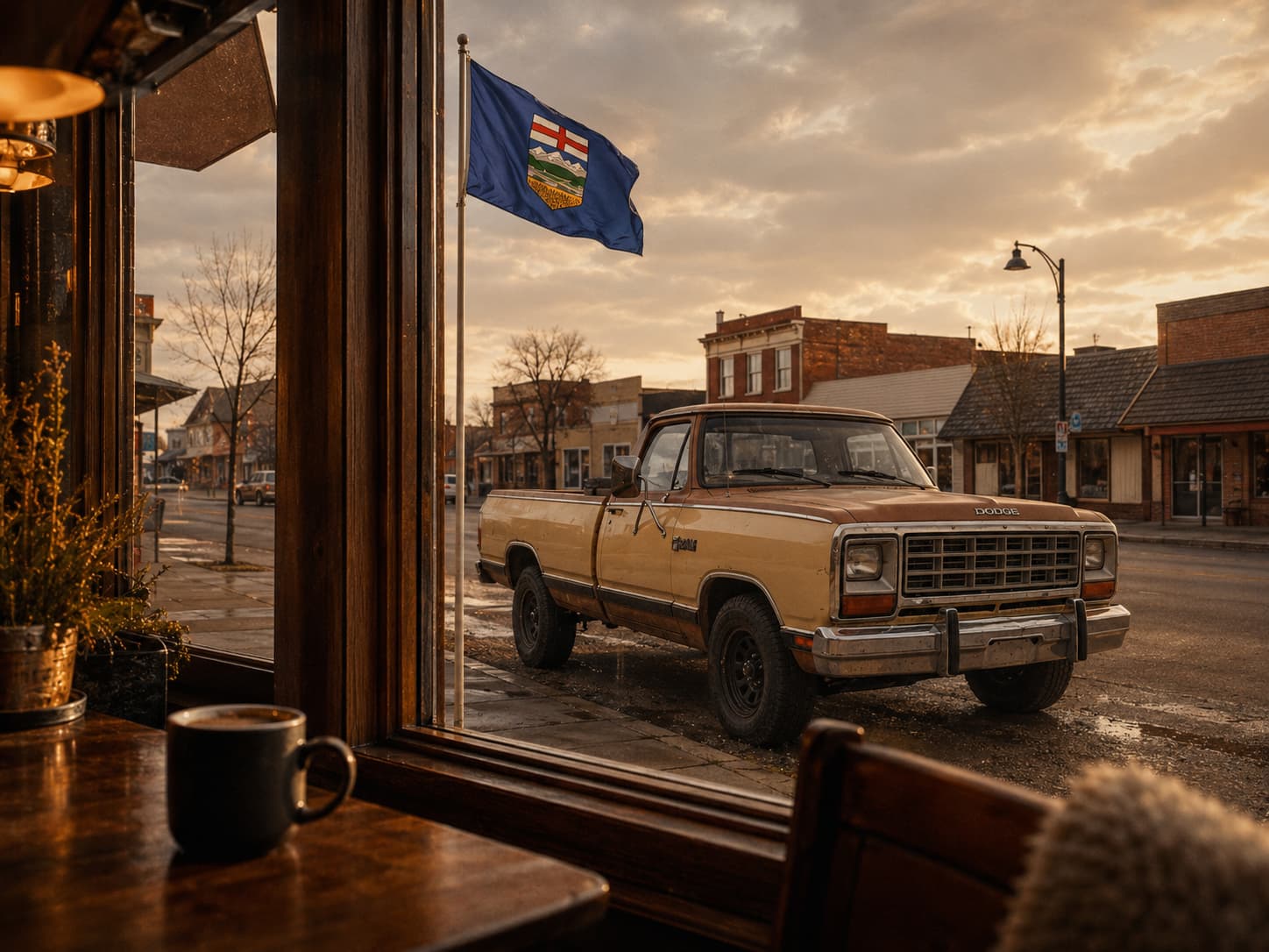 David Mathew Bonner's 1985 Dodge Ram in a rural Alberta small-town setting