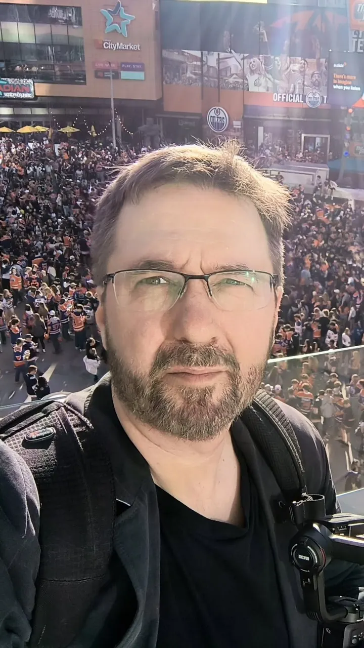 David Mathew Bonner filming on location in downtown Edmonton